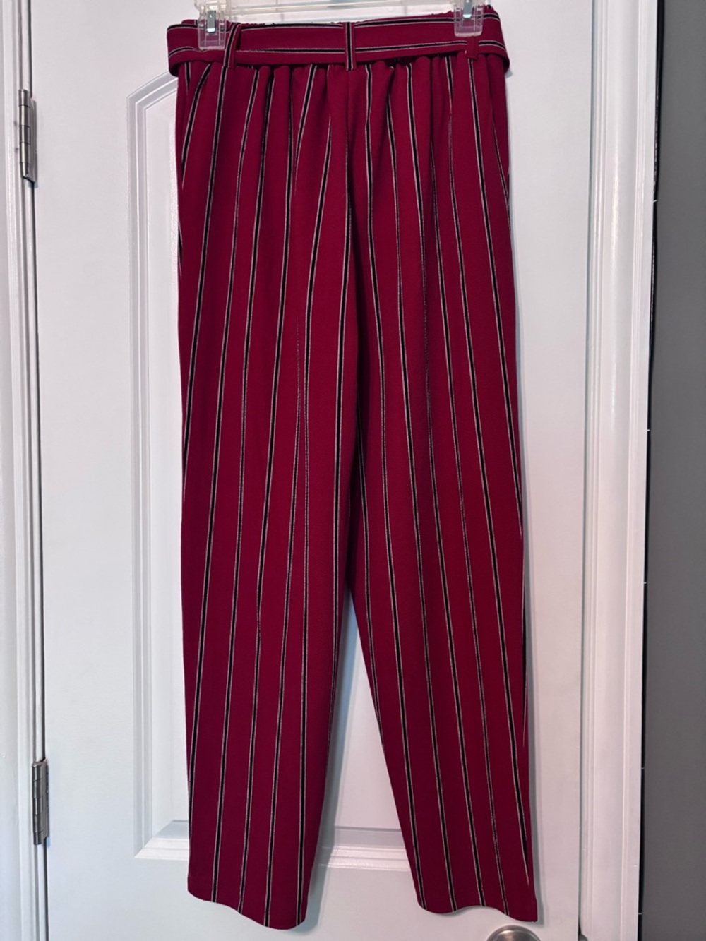 Ultra Flirt High-Waist Belted Stripe Trousers - Red Size Small - Picture 5 of 9